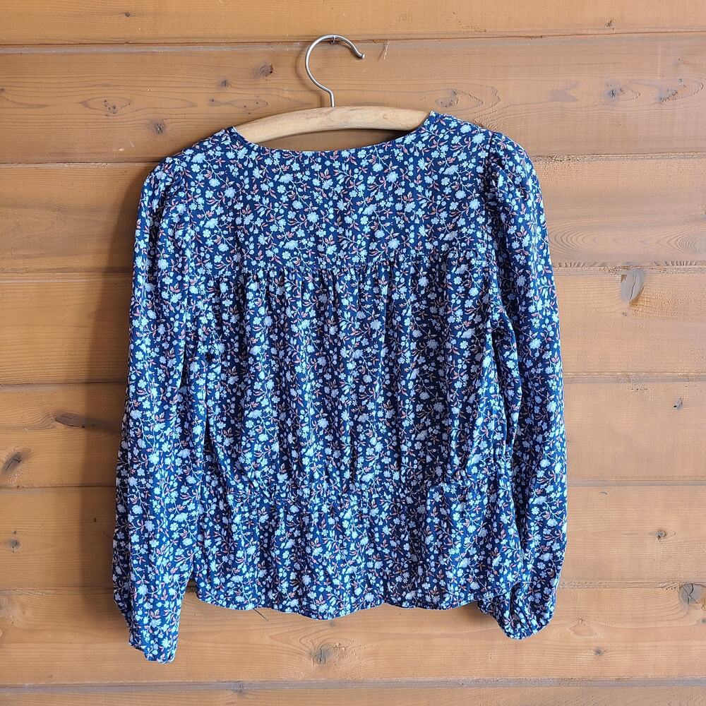 Madewell Silk Button Front Peplum Top Harvest Vine Small Long Sleeve Blouse Boho - Picture 4 of 5